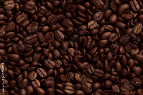 Roasted brown coffee beans for the background. 