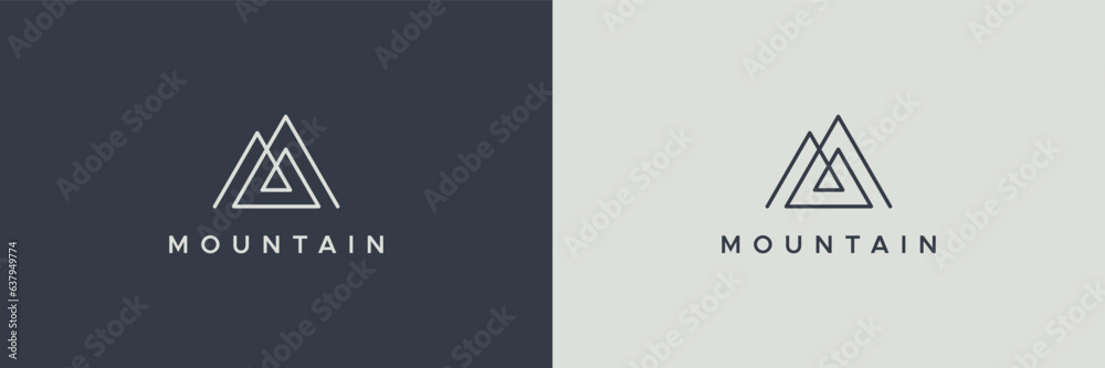 Simple Mountain Logo Line Style isolated on Dual Background. Flat Vector Logo Design Template Element for Outdoor Branding Logos.