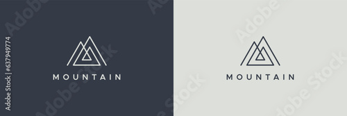 Simple Mountain Logo Line Style isolated on Dual Background. Flat Vector Logo Design Template Element for Outdoor Branding Logos.