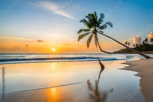 sunset over the beach  Generated AI © Amna
