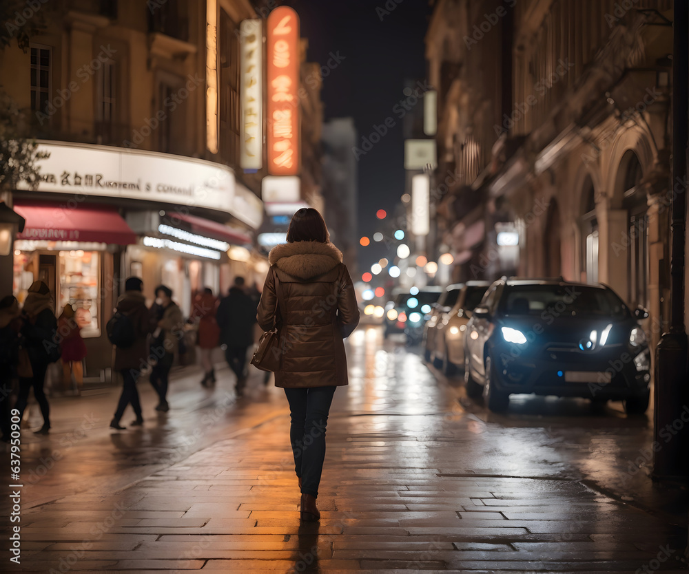 People walking at night in the city
