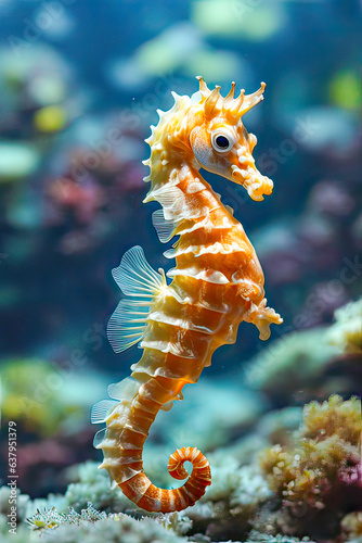 Photo of a seahorse vertically, generating AI