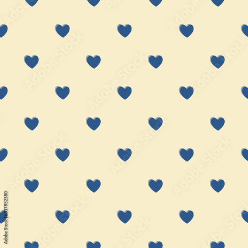 Seamless beige blue heart pattern background.Simple heart shape seamless pattern in diagonal arrangement. Love and romantic theme background.