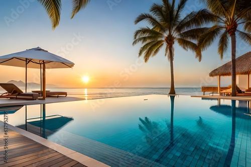 pool at sunset with palms