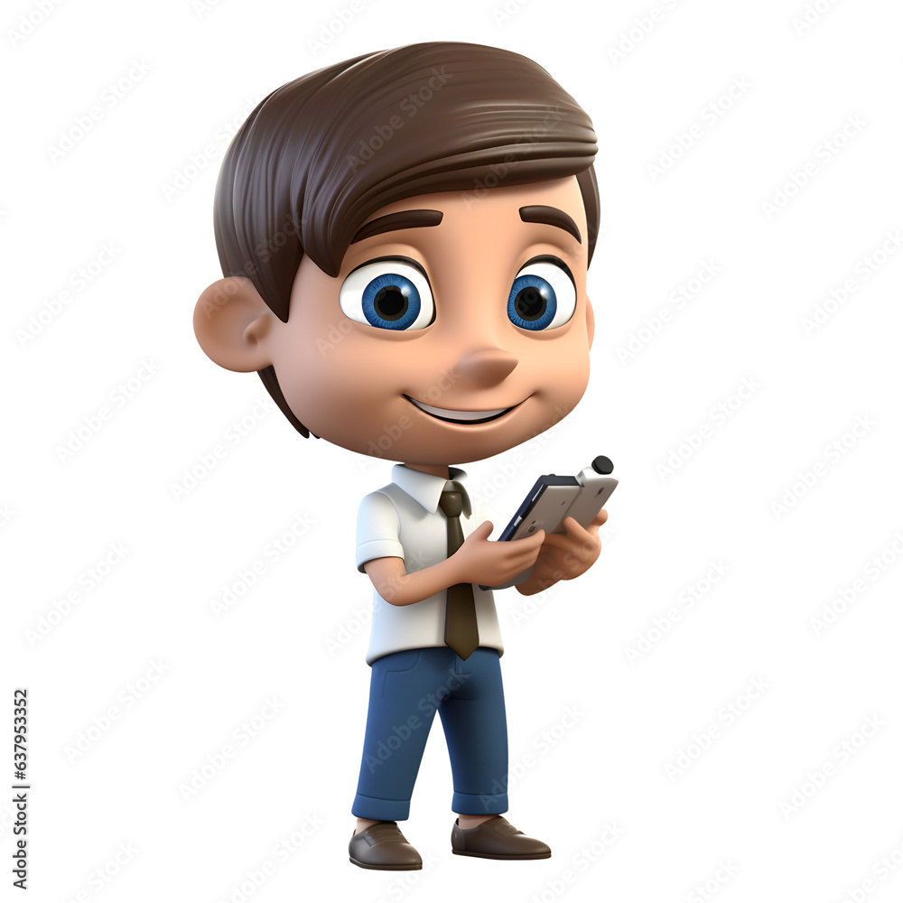 3D Render of Cartoon boy with smart phone isolated on white background 3D Render of Cartoon boy with smart phone isolated on white background
