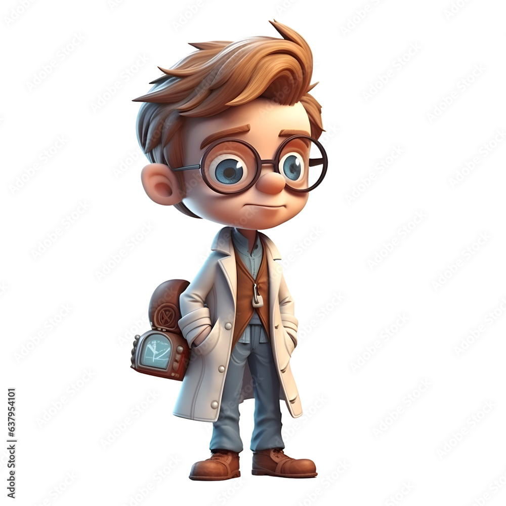 3D Render of a Little Boy with hipster hat and glasses