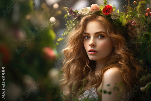 Enchanting Elegance: A Captivating Portrait of a Radiant Woman Amidst the Lush Serenity of a Botanical Garden