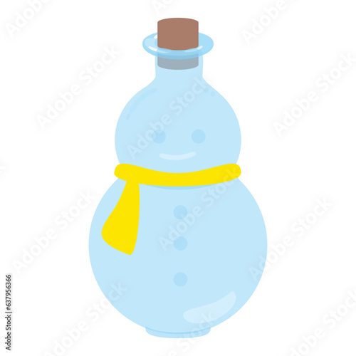 Cute transparent blue glass flower vase, jar with snowman design. Isolated on white background, flat design, EPS10 vector