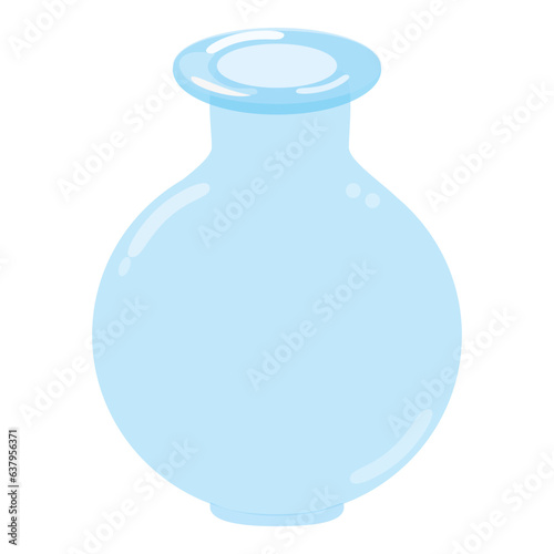 Cute transparent blue glass flower vase, jar. Isolated on white background, flat design, EPS10 vector