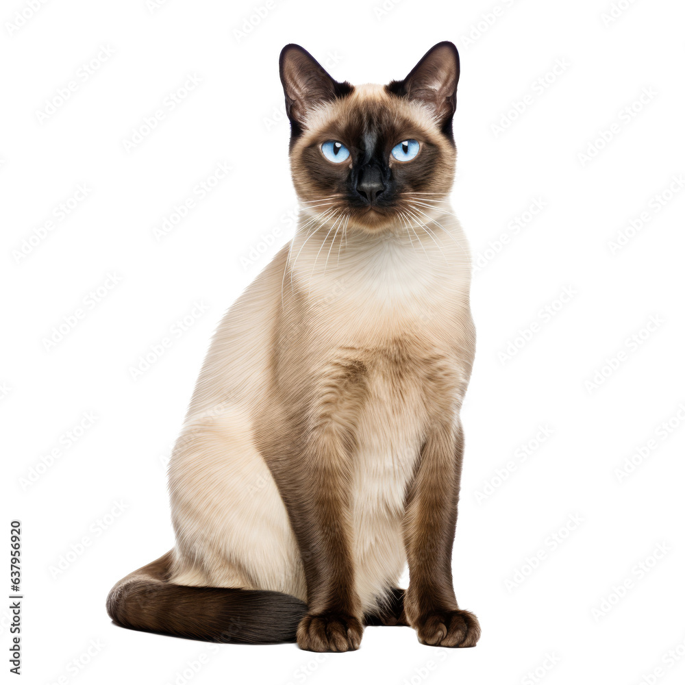 Siamese Cat with Blue Eyes Isolated on White Background