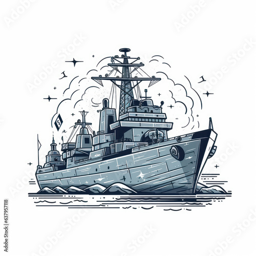 Fototapeta Illustration of a battleship sailing on the high seas