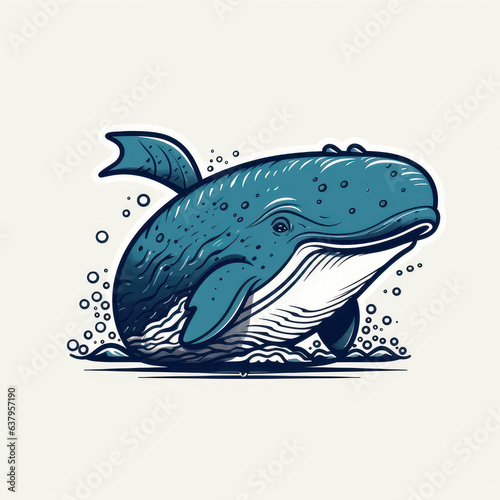 Illustration of a blue whale  or blue fin whale. Generative AI.
