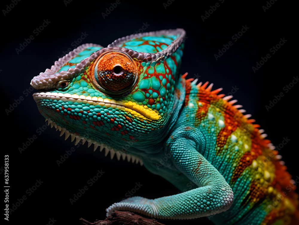 Chameleon close-up on black background,colorful animal close up Chameleon close-up on black background,colorful animal close up