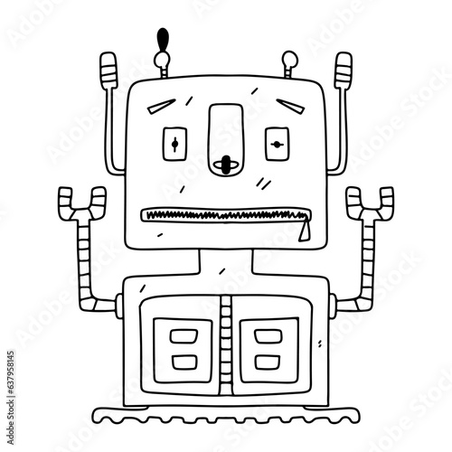 Robot. Hand drawn doodle style. Vector illustration isolated on white. Coloring page.