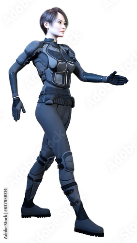 3D Rendering Female Sceince Fiction Warrior on White photo