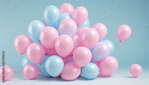 birthday party balloons on light blue background - Generative AI