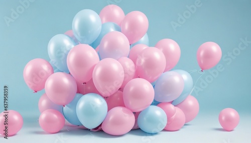 birthday party balloons on light blue background - Generative AI