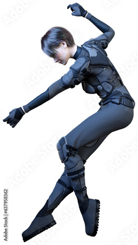 3D Rendering Female Sceince Fiction Warrior on White photo