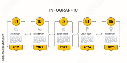 Timeline infographic frame thin line design template. Business growth presentation. Vector illustration.