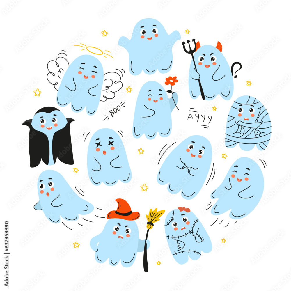 set of cute ghosts, doodle halloween, ghost, cute ghost, doodle ghost, halloween ghost set of cute ghosts, doodle halloween, ghost, cute ghost, doodle ghost, halloween ghost