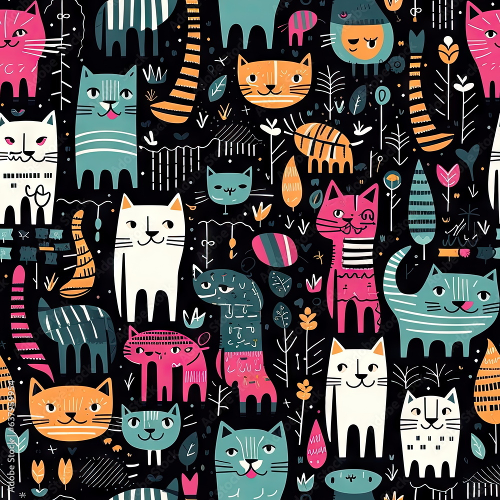 seamless pattern of Doodle Cat