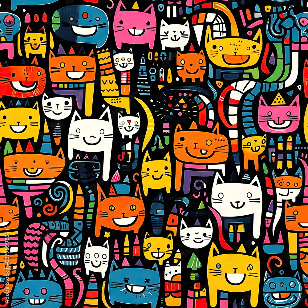 seamless pattern of Doodle Cat