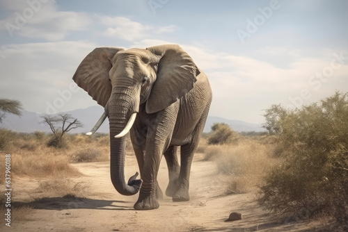 elephant walking with nice landscape © waranyu