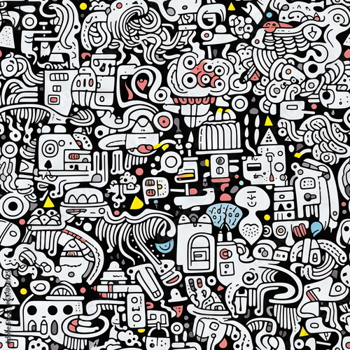 seamless pattern of Doodle Art, line drawing
