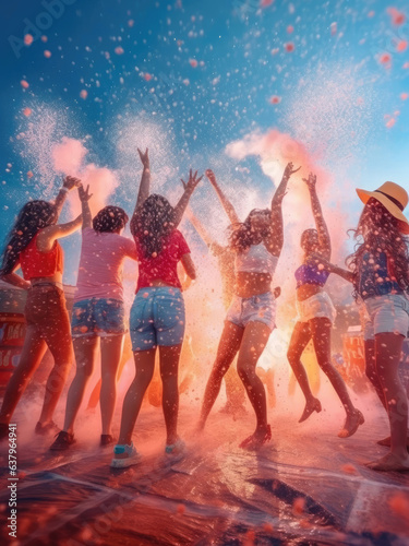 The girls have fun at the latin foam party on the beach © Artemiy