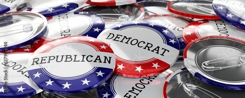 Democrats and republicans round badges - election concept - 3D illustration photo