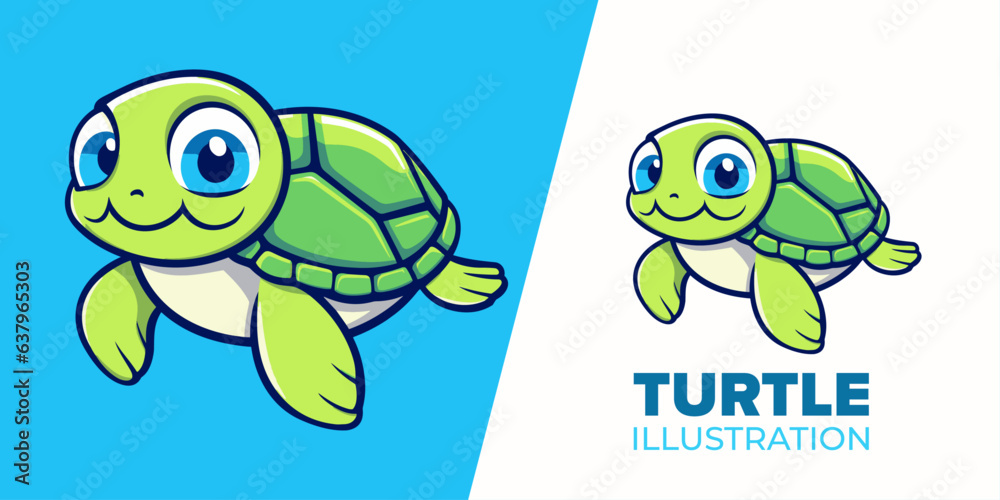 Fototapeta premium Adorable Swimming Turtle Icon: Flat Vector Illustration for Posters, Cards & More
