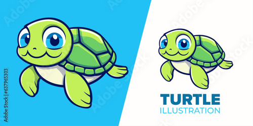 Adorable Swimming Turtle Icon  Flat Vector Illustration for Posters  Cards   More