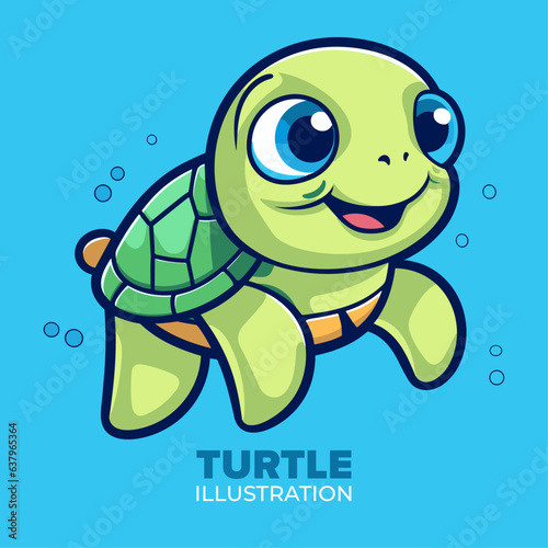 Adorable Vector Illustration: Cute Turtle Swimming Icon in Flat Cartoon Style for Perfect Posters, Cards, and Decor Prints