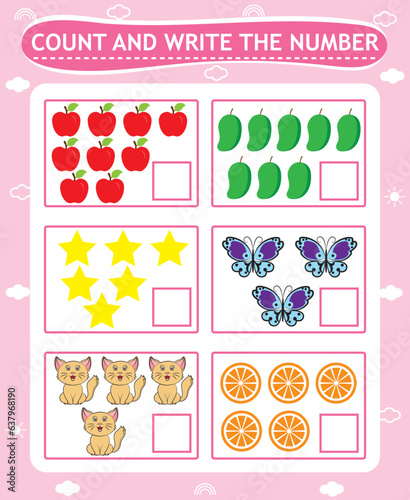 Count and Write the Number, Math Worksheet for Kids