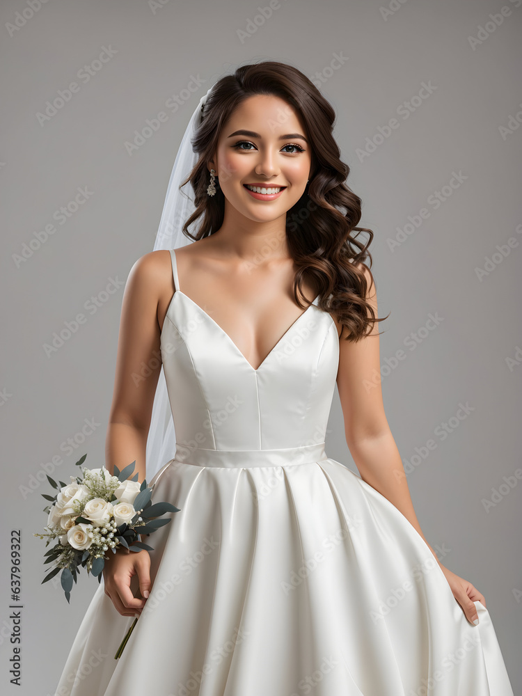 young middle age happy smiling bride wearing bridal dress, bridal frock, wedding dress young middle age happy smiling bride wearing bridal dress, bridal frock, wedding dress