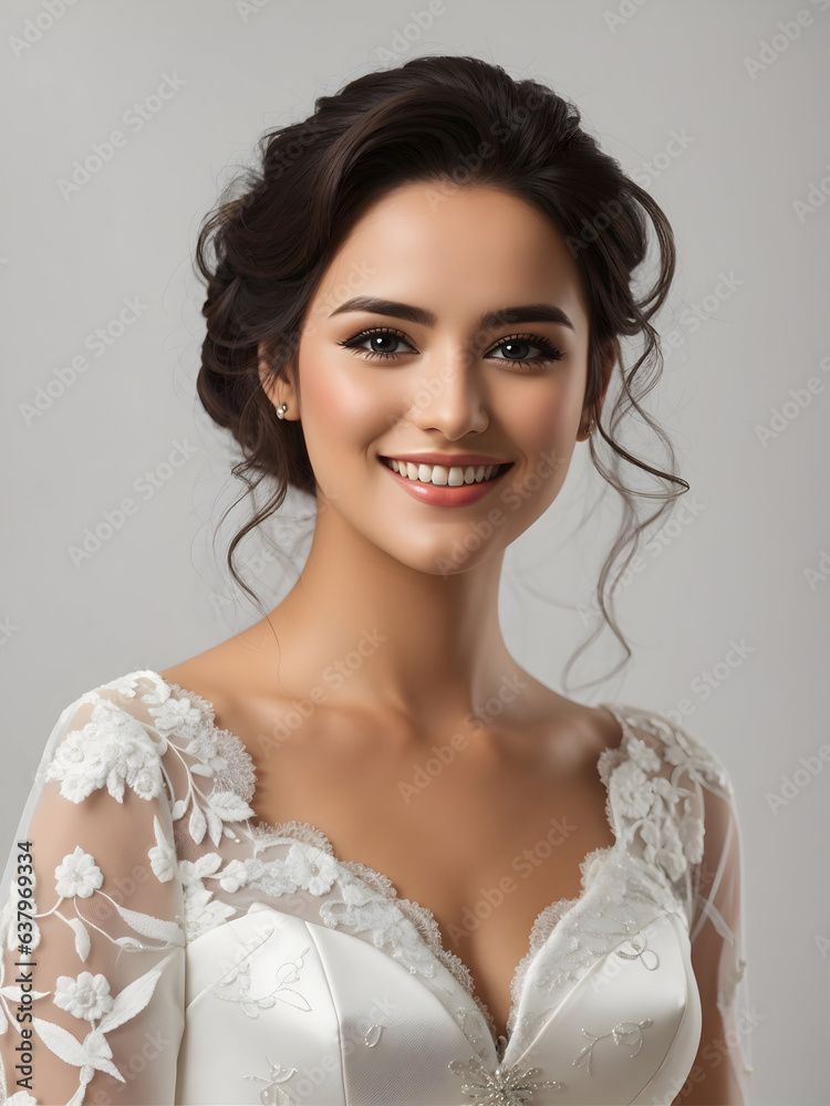 young middle age happy smiling bride wearing bridal dress, bridal frock, wedding dress young middle age happy smiling bride wearing bridal dress, bridal frock, wedding dress