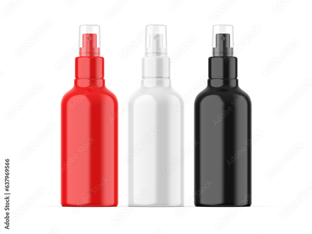 Plastic spray bottle mockup template on isolated white background, 3d illustration
