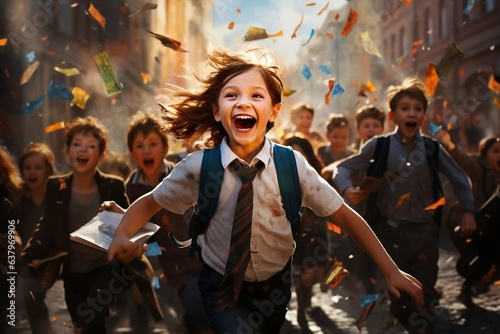 Joyful Schoolkids Embracing Fun. Generative Ai © Haider