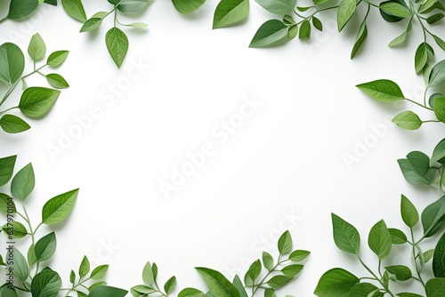 green leaves border frame on a white background with space for copy