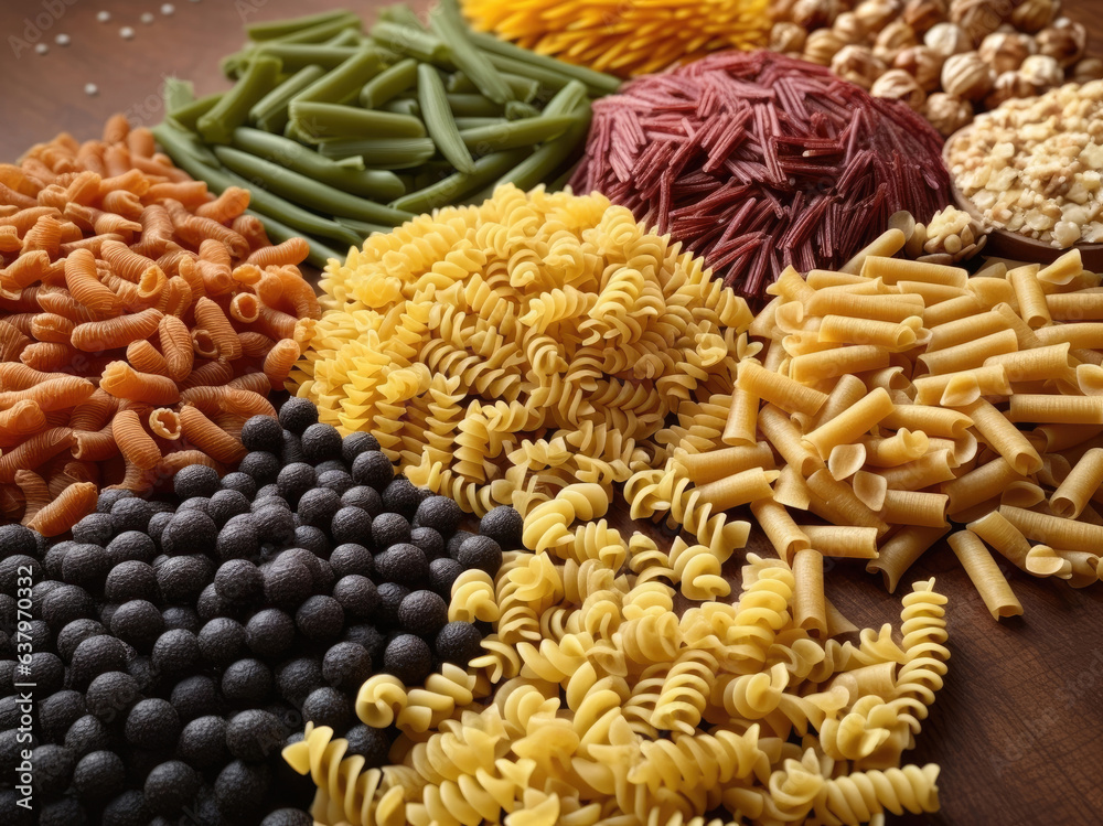 A variety of gluten-free fusilli pasta and and beans for a healthy diet A variety of gluten-free fusilli pasta and and beans for a healthy diet