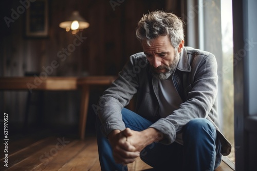 Close-Up of Senior Man Struggling with Depression. Generative Ai
