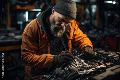 Automobile mechanic repairman repairing a car engine, car service , Repair service concept © Michael