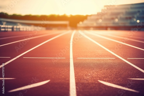 Athletics track, at sunset, empty tracks for entrepreneurs.