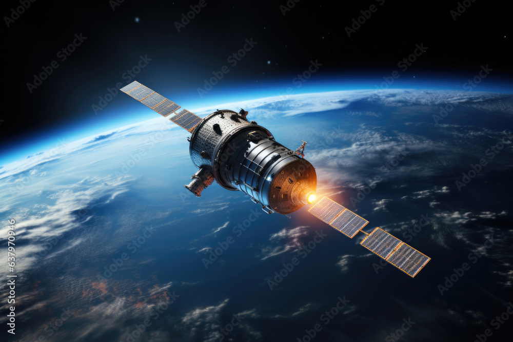 Fototapeta premium Satellite in space in the orbit of the planet Earth, the study of atmospheric changes