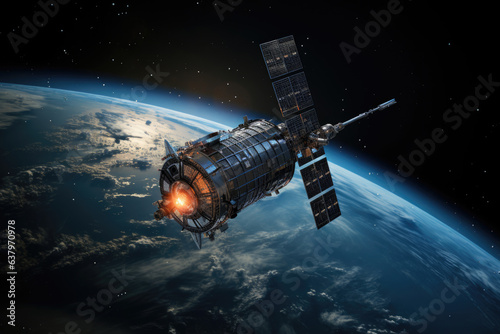Satellite in space in the orbit of the planet Earth, the study of atmospheric changes