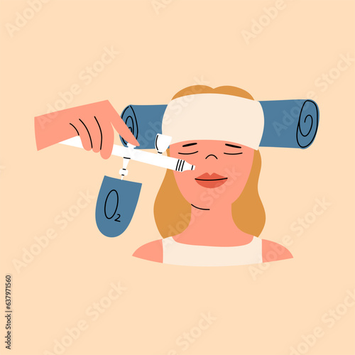 Oxygen Therapy. Vector illustration in hand draw style