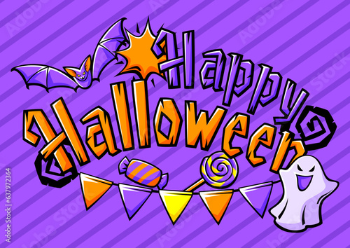 Happy Halloween card. Holiday background with celebration items.