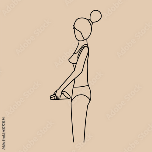 Woman with Disposable Pee Funnel. Vector illustration in hand drawn style. Vector illustration in hand drawn style.