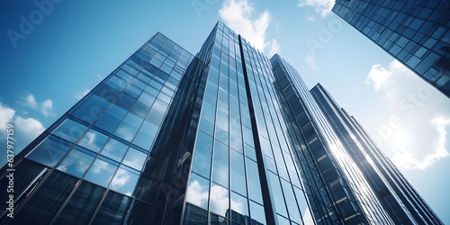 a tall building with a blue sky in the background  pexels contest winner  glass reflections  low angle 8k hd nature photo  on a dark background  three - point perspective  transparent background