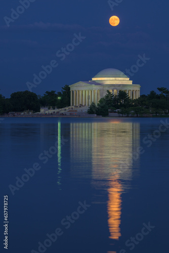 Rising Supermoon Over the Jefferson Memorial and Tidal Basin